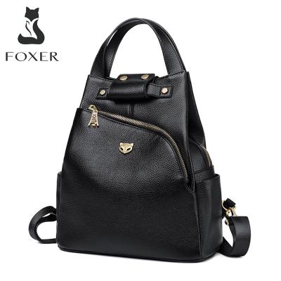 China FOXER brand leather backpack girl school bags women genuine cow female style anti-theft backpacks fashion travel bag for sale