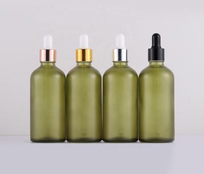 China 100ml Matte / Bright Light Green Glass Dropper Bottle With Dropper Cap for sale