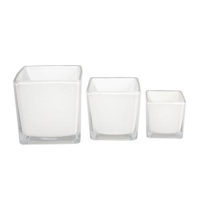 China Gradient Empty Square Candle Containers Customized Amber Glass Candle Jars for sale