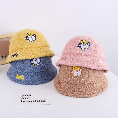 China Breathable & Waterproof Fashion Bucket Hat Kids Winter Wholesale Cute Monkey Lamb Fleece Unisex Kids Bucket Hat for sale