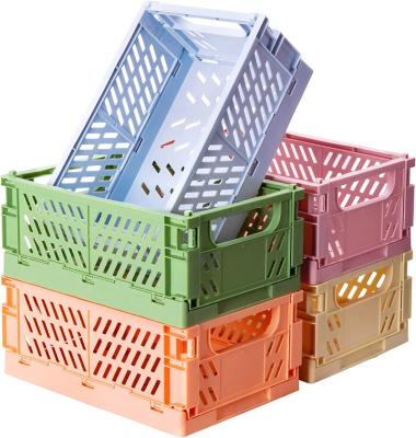 China Household Collapsible Plastic Folding Storage Box Bedroom Folding Desk Organizer Storage Basket for sale