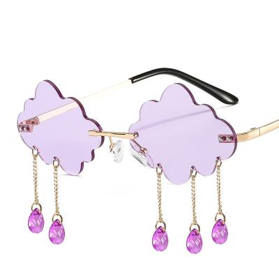 China New Brand Sun Glasses Fashion Beach Irregular Tassel Sun Glasses Crystal Shades Rain Cloud Sun Pendant Lenses For Women for sale