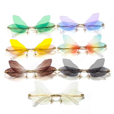 China Wholesale Fashion Party Sunglasses 2021 Women Rimless Shade Dancing Sunglasses Change Color Butterfly Wings Sunglasses 8049 for sale