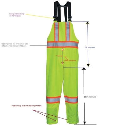 China Breathable 300D Ripstop PU Coating High Visibility Rainwear Waterproof Bib Pant for sale