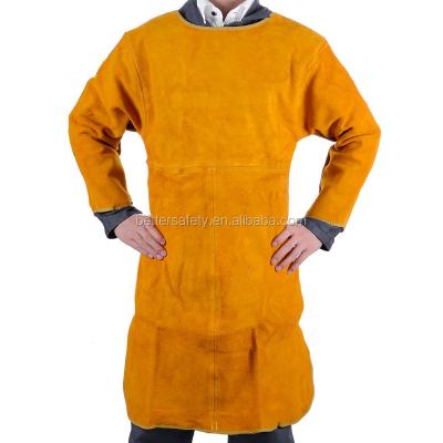 China Cowhide Leather Safety Welders Gold Split Apron Long Sleeves Long Sleeves Cowhide Leather Welders Gold Split Apron for sale