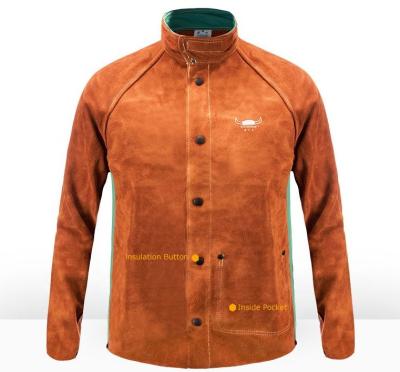 China Flame Retardant Clothing With Back Split Welding Jackets 100% Safety Cow Leather Cotton FR Reusable Fire Retardant Clothing With Split Welding Cow Leather Safety Jackets For Men for sale