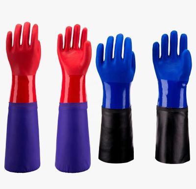 China Long Durable Waterproof Sandy Palm PVC Fishing Gloves 26 Inch Long Sleeve Waterproof Sandy Palm PVC Fishing Work Gloves for sale