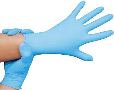 China Fit Right And Left Hands Waterproof Powder Free Blue Latex Nitrile Disposable Gloves for sale