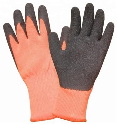 China Gray Winter Promotion Fluorescent Orange Fleece Lined Color 13 Gauge Acrylic Brushed Coating Latex Palm Work Glove China Supplier Rough Dipped Gray Latex Coated Work Glove for sale