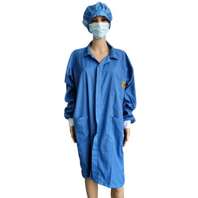 China ESD Dustproof Gown Spandex Cuff Dust Free Polyester Lint Free Smock For Lab Cleanroom Te koop