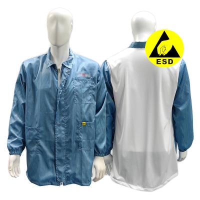 China Cleanroom ESD Antistatic Jacket With A Lapel Zipper White Mesh Back Anti-Static Lab Coat Jacket for sale