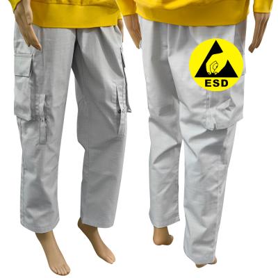 China Antistatic Long Pants Cleanroom 67% Polyester+31% Cotton+2% Carbon Fiber Grey ESD Pants for sale