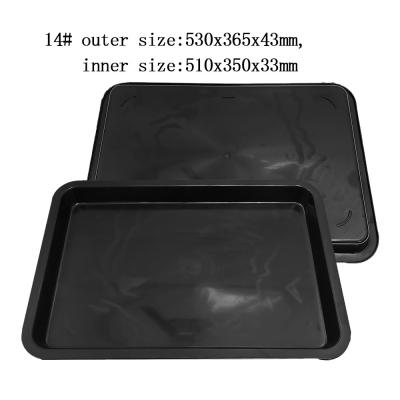 China 530x365x43mm ESD Antistatic Square Trays Black Plastic Rectangular Shallow ESD Tray ESD Electronic Circle Turntable for sale