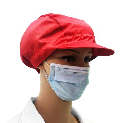 China Polyester Breathable Stripe ESD Cap ForCleanroom Bright Red for sale