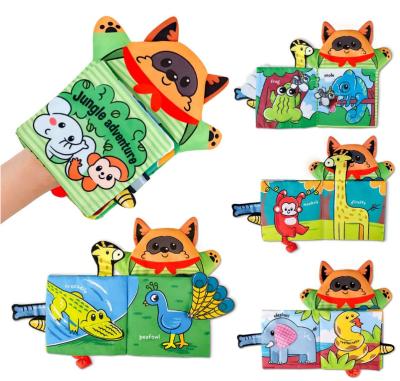 China Study Playing 2 IN 1 Soft Cloth Baby Book With Hand Puppet Fold Animal Tail Sensation Baby Bath Tactile Toy For Kids Activity for sale