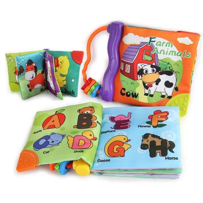 China Baby Animal Memory Book With Ringing Infant Early Education Children Cloth Book With Teether for sale