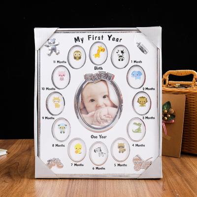 China Metal Baby Photo Frame Baby Child's Growth Record Commemorates 12 Months My First Year Baby's First Year Photo Frame for sale