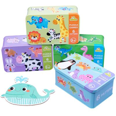 China Six-in-One DIY Practice Cartoon Animal Traffic Wooden Puzzle Toy Children's Wooden Jigsaw Puzzle Early Educational Baby Toys for sale