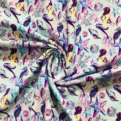 China 2021 Mermaid 280gsm popular anti-static cartoon cotton lycra elastic fabric for little girl dress for sale