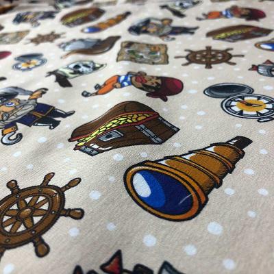 China 2021 Popular Cartoon Pirate 280gsm 95% Cotton Lycra Kids Anti-Static Stretch Fabric for sale