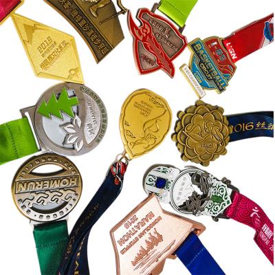 China Custom Running Gold Marathon Metal Europe China Running Sports Medal Award Custom With Ribbon for sale