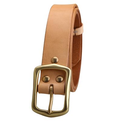 China Solid Brass Cowhide Leather Belt Men's Genuine Leather Without Layer Attachment Cowhide Planting Tanned Leather Belt for sale