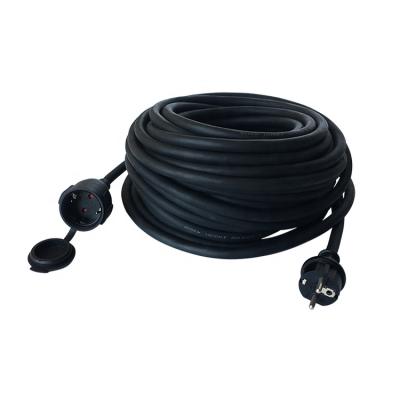 China European style home appliance ip44 black rubber waterproof extension cord/25m extension leads for sale