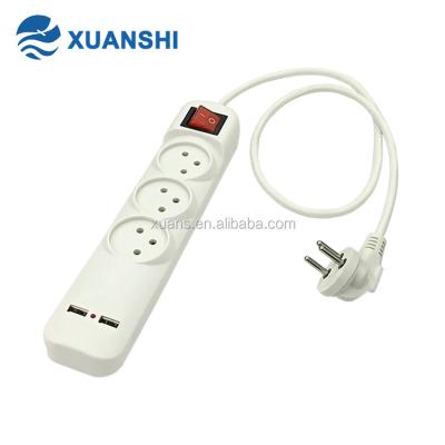 China Hot White Dual USB 3 Ports Factory Sale Israel Way 2.1A Smart USB Port Charging Extension Cord for sale