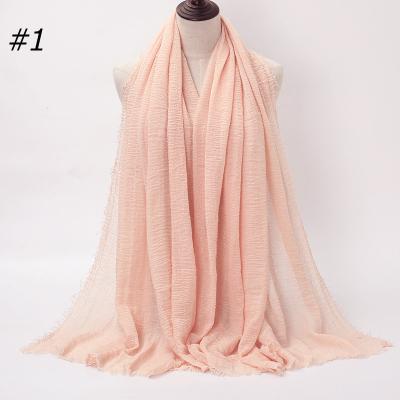 China Square Turkey Women Muslim Scarf Cotton Hijab Crinkle Plain Lightweight Cotton Scarf Pleated Viscous Shawl for sale