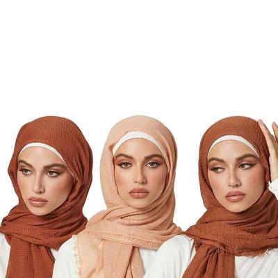 China European American Hot Selling Simple Cotton Viscose Crinkle Muslim Hijab Shawls Cotton Hijab Wrinkle Scarf Shawl for sale