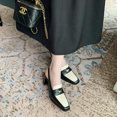 China Fashionable Custom Classic Light Square Toe Thin Heel Slingbacks Metal Decoration Women Pumps With Buckle for sale