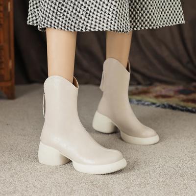 China Weird Side Lady Female Ankle Boots Zipper Chunky Heels Round Toe Solid Winter Waterproof Fashionable Women Shoes for sale