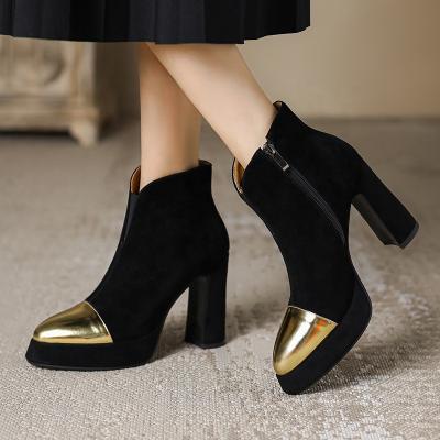 China New 2023 Hot Style Ladies Shoes Handmade Zipper Waterproof High Toe Platform Women Ankle Shoes Directed Color Matching for sale