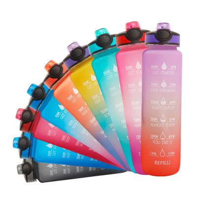 China Amazon Hot Selling Viable 1L With Straw And Straw Free Water Bottle Time Marker Tritan BPA Plastic Gym Sports Bottle Outdoor Sports for sale