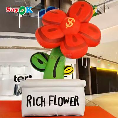 China Free 3d Design Commercial Giant Inflatable Rich Flower Inflatables Flowers Pot With LED Light for sale