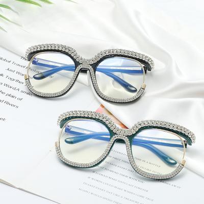 China Other Style SHINELOT A92104 Diamond Glass Studded Glasses Vintage Big Women's Gafas de dama Glasses for sale