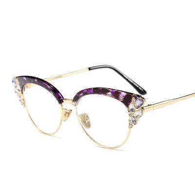 China Other SHINELOT 97329 Rhinestone Monocle Frames Diamond Cat Eye Optical Glasses Women Eyewear CE for sale