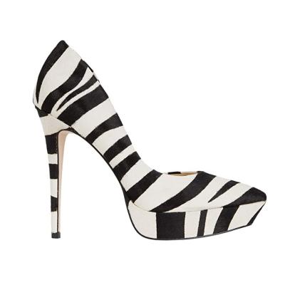 China Light Zebra Print Led Toe Thick Soled Fashionable Women's High Heels for sale