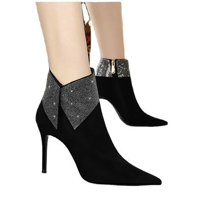 China 2022 New Fashion Pointed Toe Faux Stone High Heels Ladies Lightweight Thin Ankle Boots for sale