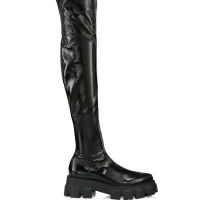 China Fashion Trend New Over-the-Knee Shiny Leather Pointed Toe Thick-soled Women's Thigh High Boots for sale