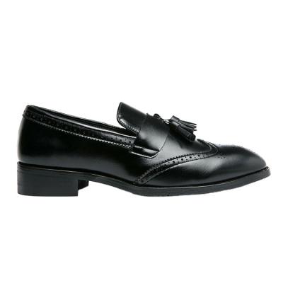 China Fashion Trend Black Patent PU Round Toe Stacked Heel Leather Loafers For Men And Women Shoes for sale