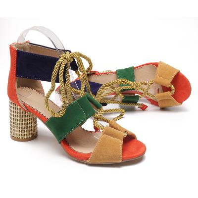 China 2022 new fashion trend open toe patchwork lace-up ladies round and high heels for sale