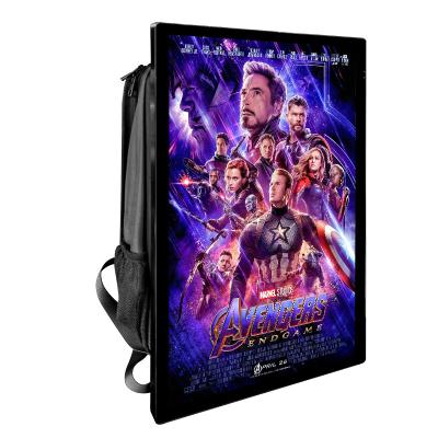 China Android System 21.5 Inch Advertising Player LCD Signage Backpack Human Walking Digital Billboard for sale