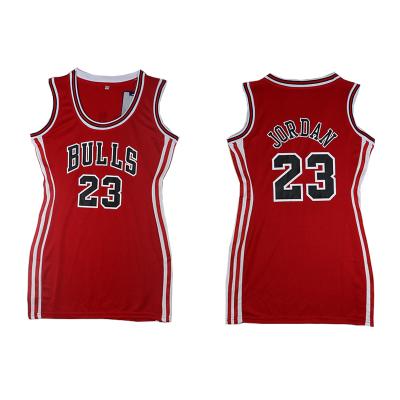 China Breathable Basketball Tank Top Dresses For Bulls #23 Jordan Slim Workout Dresses Women 2021 Summer Sports Dress for sale