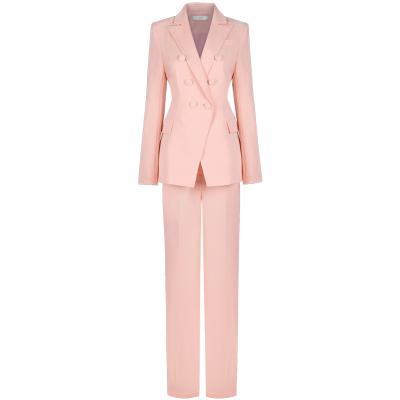 China Anti-Wrinkle Office Lady Blazer Two Piece Set With Pockets Women's Suit Casual Elegant Notched Crossover Slim Zipper Pencil Pants for sale