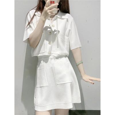 China Anti-Wrinkle Crop Top And Shorts Coordinating Set Cargo Tie Front Pocket Suit Sets Womens for sale