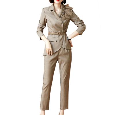 China Professional Women's Anti-Wrinkle Pants Two Piece Ladies Suit Ladies Ol Slim Trouser Suit for sale