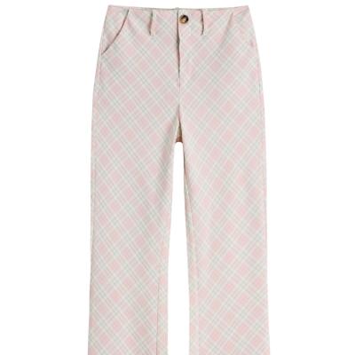 China Spring 2022 New Retro Hong Kong Style Plaid 90s Casual Women's Breathable Micro Straight Tube High Waist Trousers Flat Pants for sale