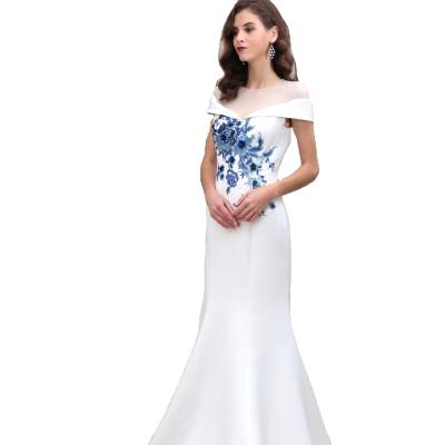 China Satin Breathable Decal Top Fishtail Skirt With One-Shoulder Equalizing Dress White Elegant Bridesmaid Dress 2022 Wedding Dress for sale