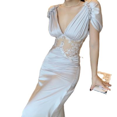 China Hainorina Lace Evening Dress Breathable Hot Sale Greek Classical Goddess Pleated Wedding Dress for sale